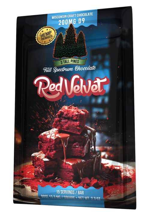 Red Velvet Delta 9 Chocolate Bar - 200mg Delta 9 + 800mg CBD Broad Spectrum Edible