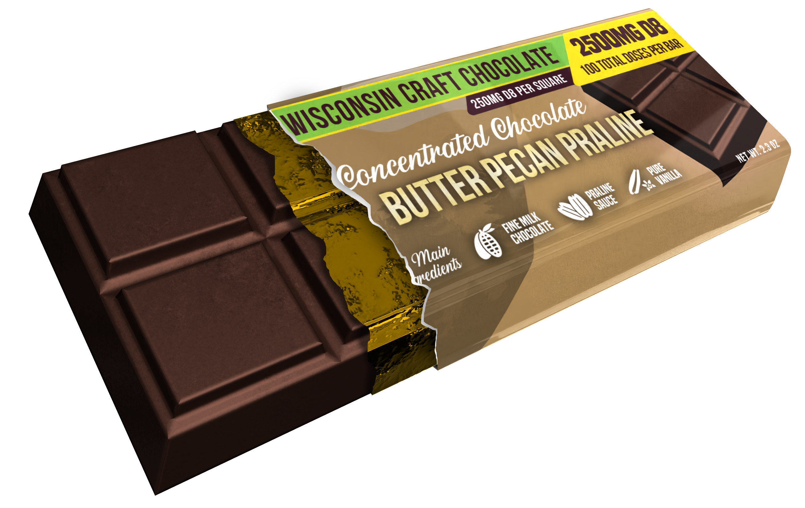 Butter Pecan Praline - Delta 8 Chocolate Bar