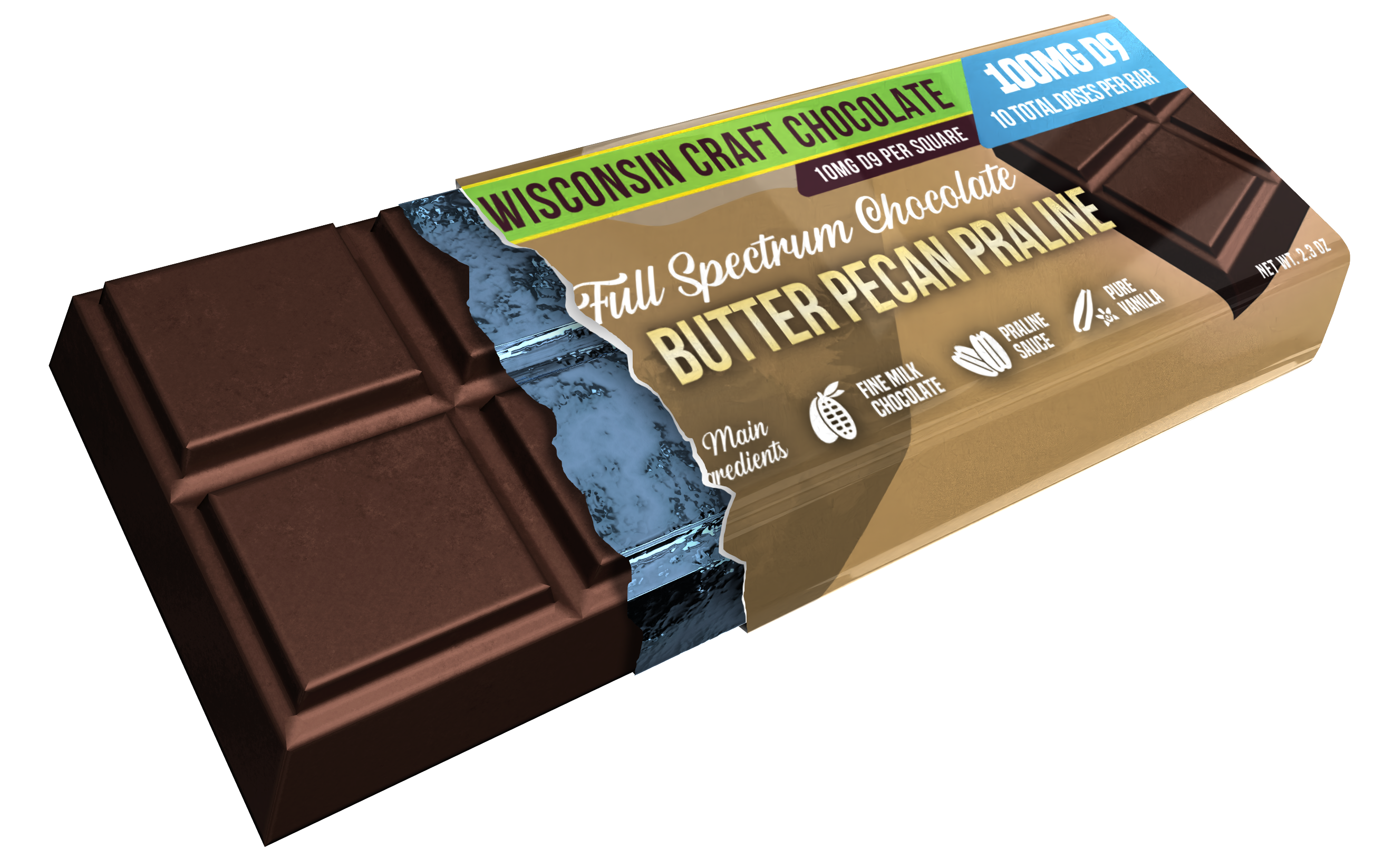 Butter Pecan Praline - Delta 9 Chocolate Bar