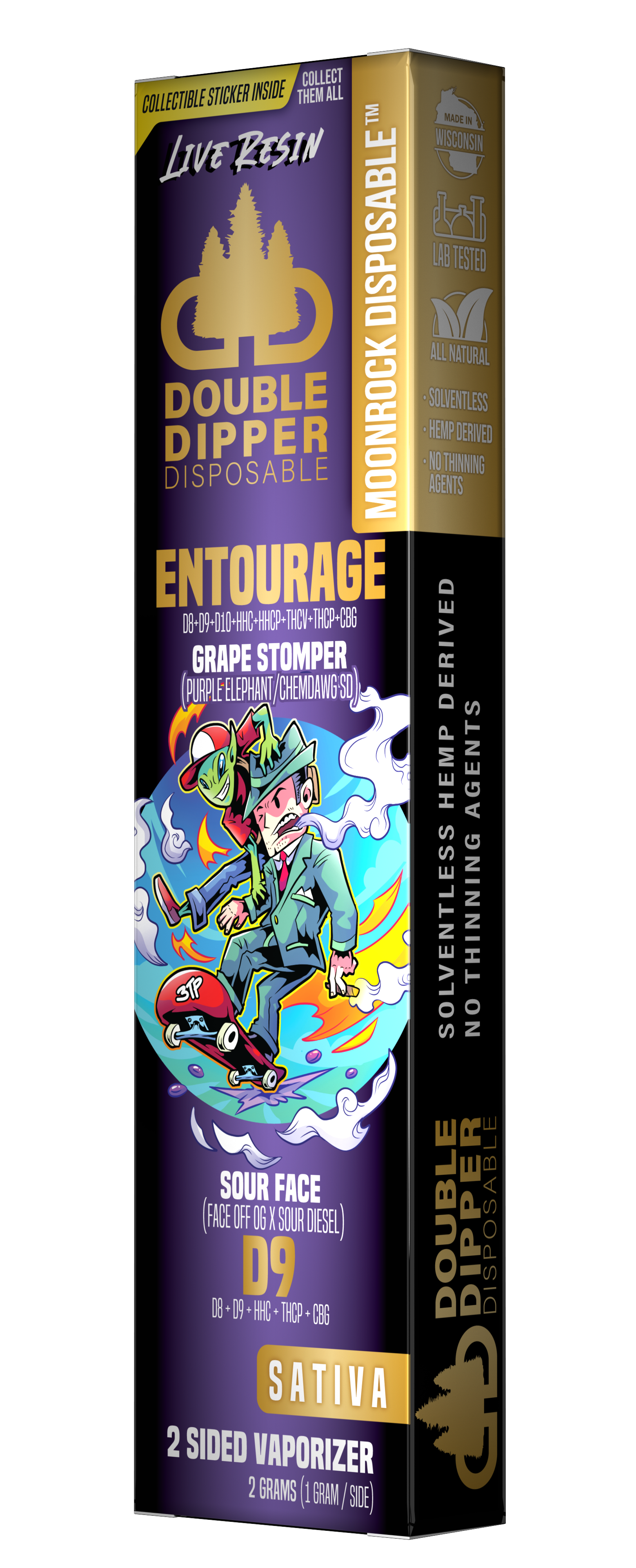 Grape Stomper / Sour Face - Entourage/Delta 9 - Moonrock Double Dipper Disposable Vape