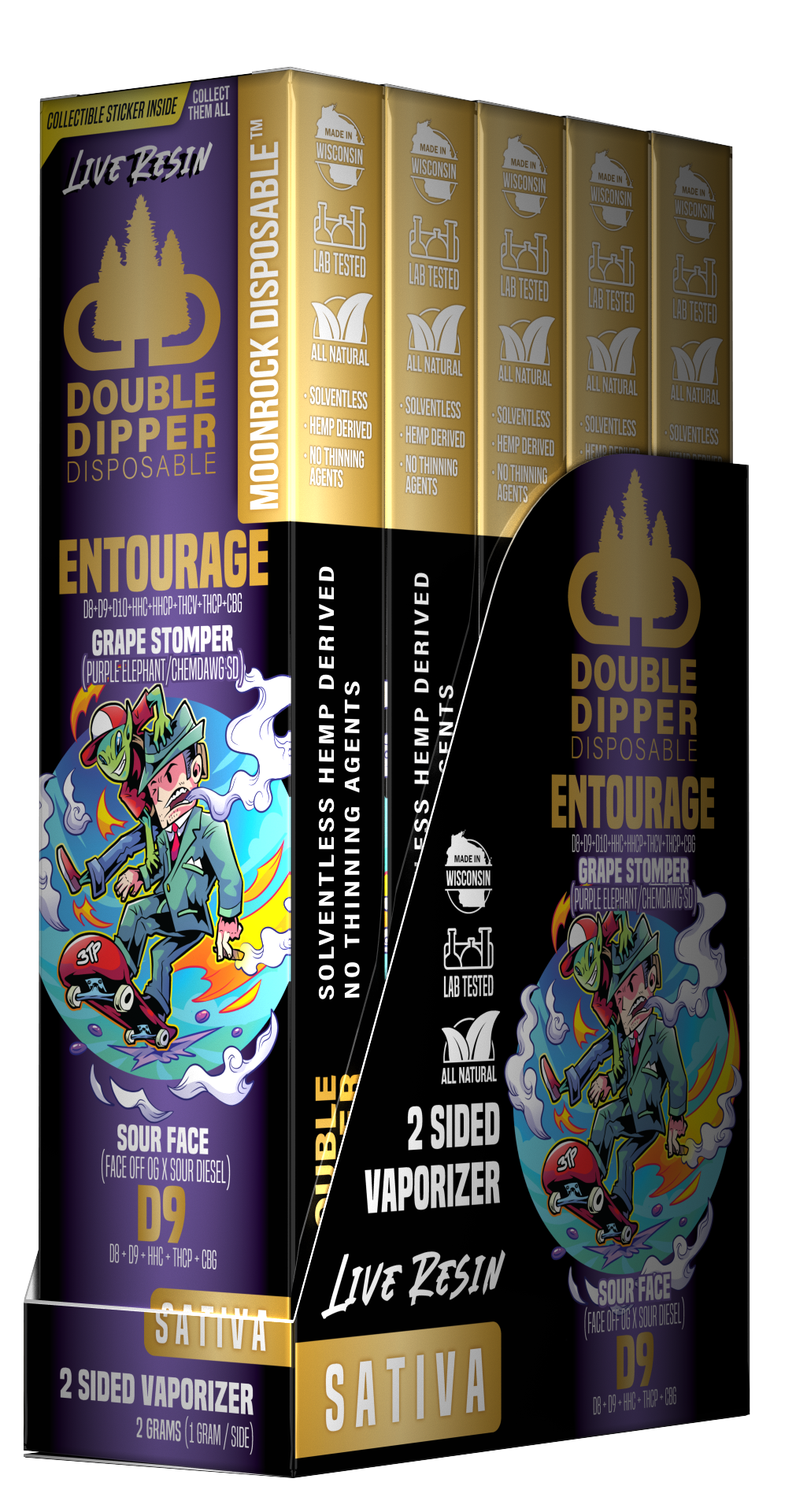 Grape Stomper / Sour Face - Entourage/Delta 9 - Moonrock Double Dipper Disposable Vape