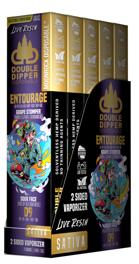 Grape Stomper / Sour Face - Entourage/Delta 9 - Moonrock Double Dipper Disposable Vape