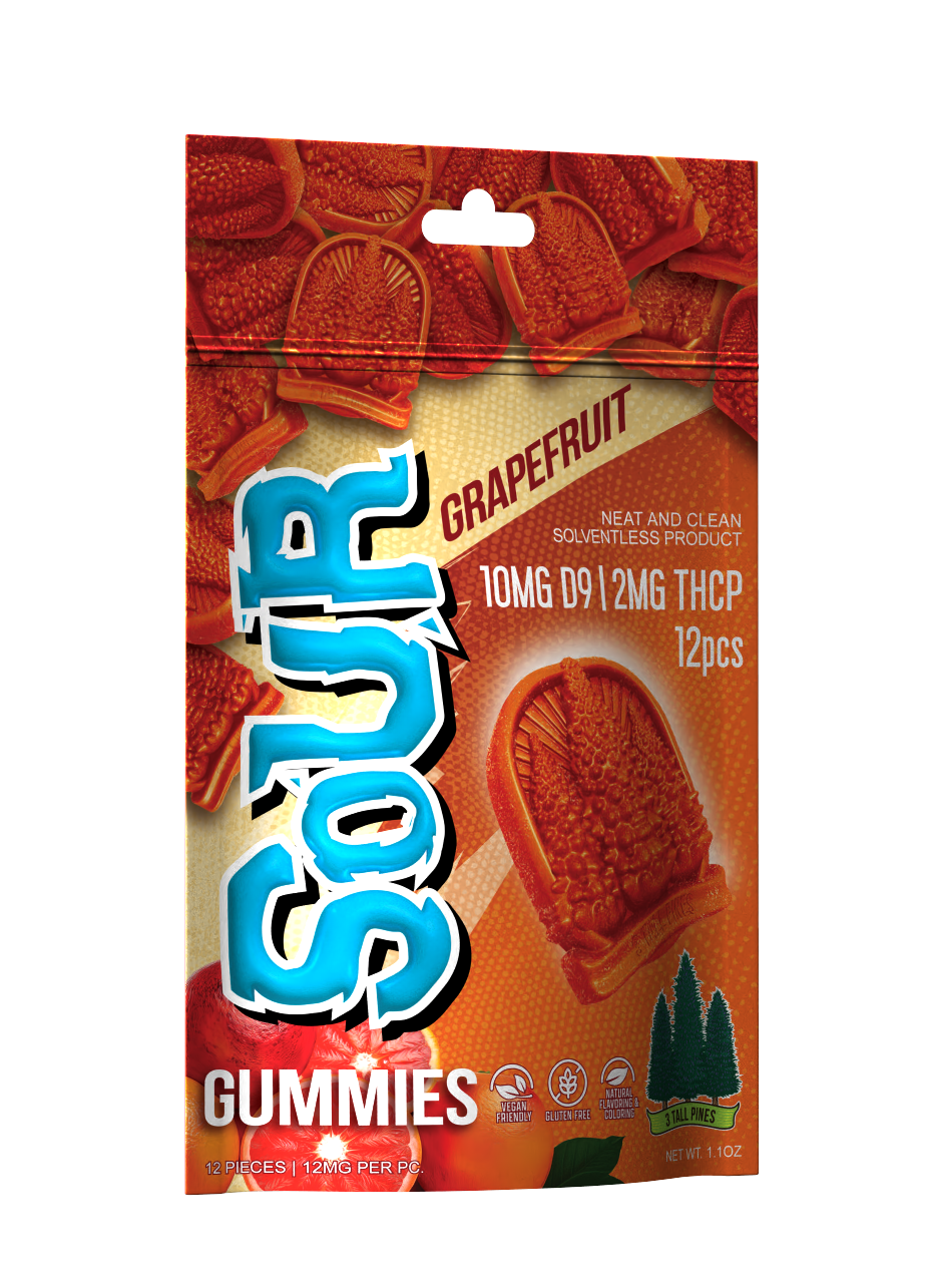 Delta 9 Gummies - Sour Grape Fruit - 10mg Delta 9 + mg THCP