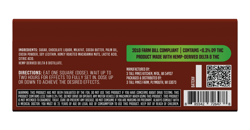 Sweet Honey Macadamia - Delta 8 Chocolate Bar