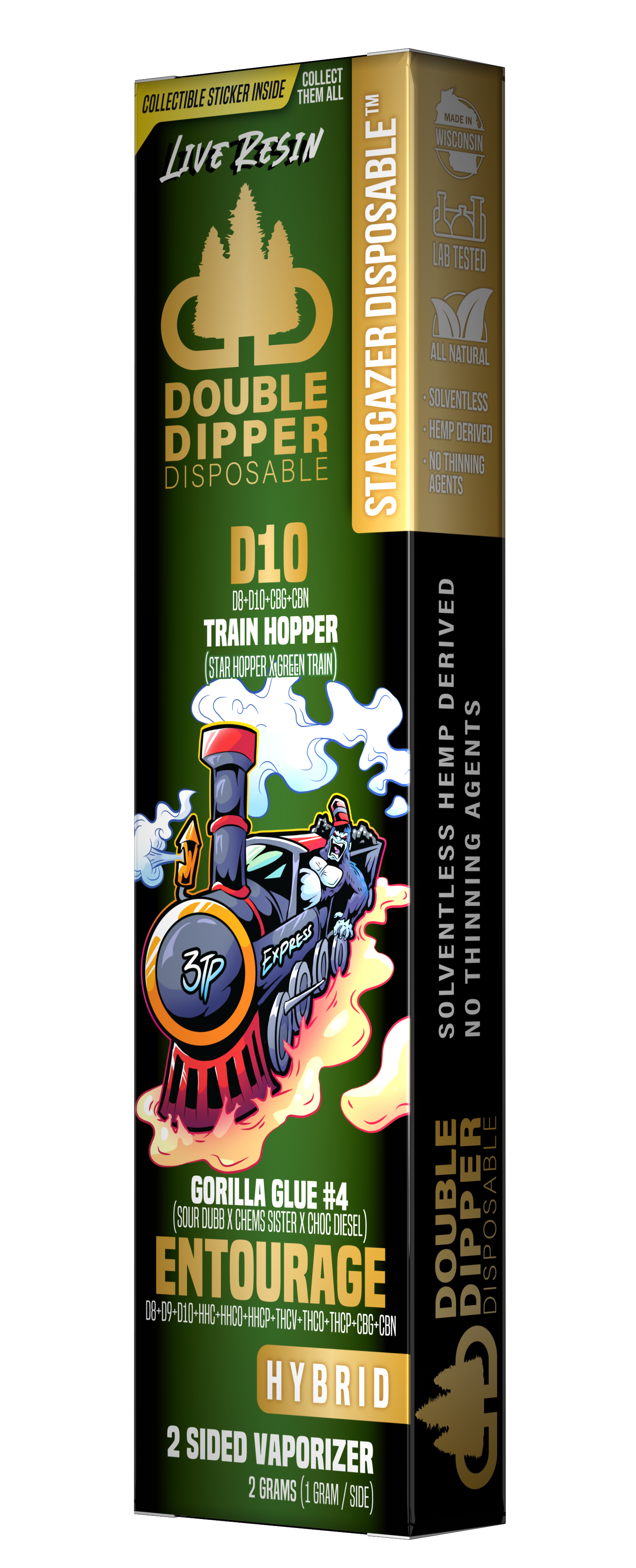 Train Hopper/Gorilla Glue #4 - Delta 10/Entourage - Stargazer Double Dipper Disposable Vape