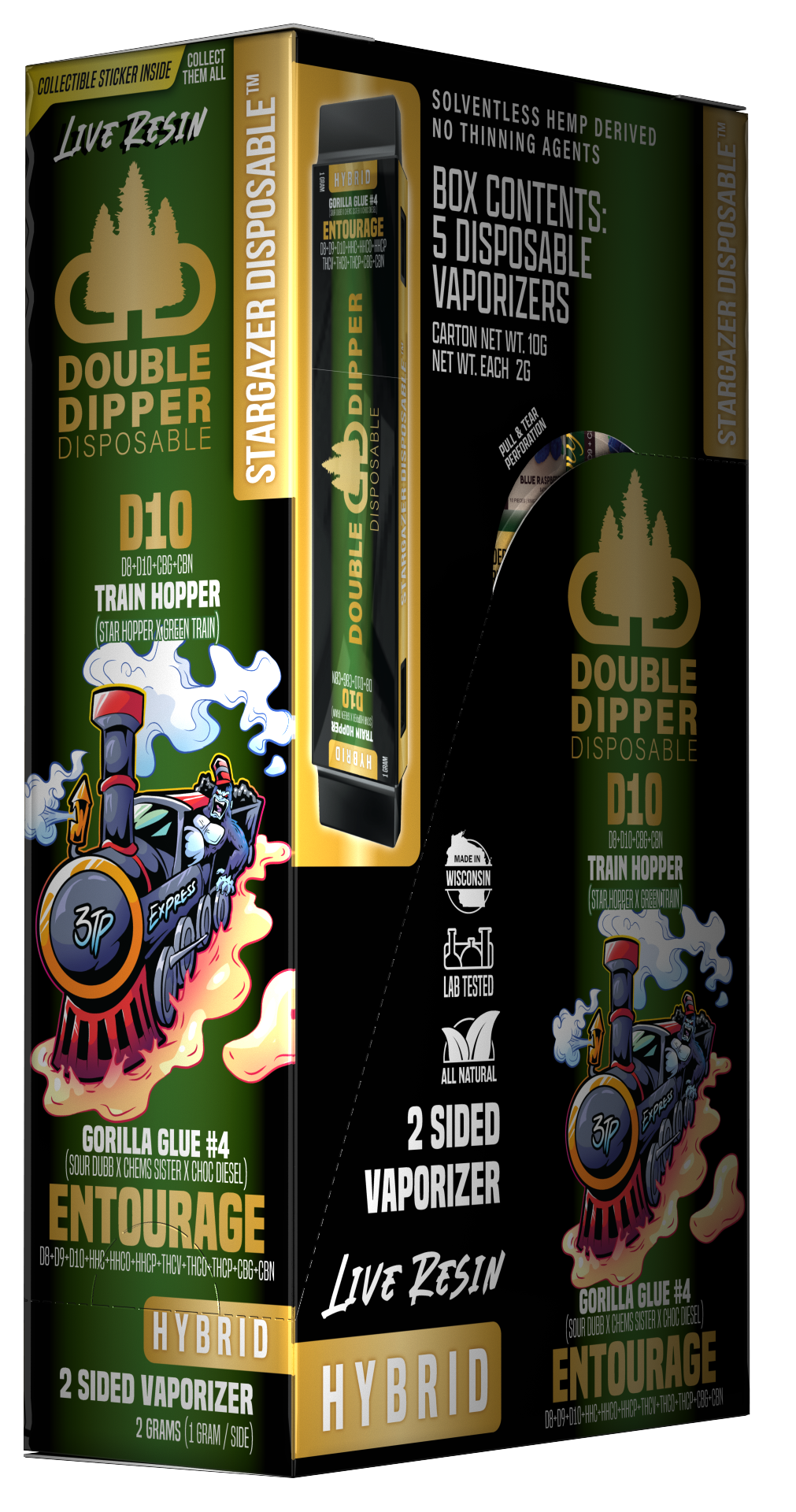 Train Hopper/Gorilla Glue #4 - Delta 10/Entourage - Stargazer Double Dipper Disposable Vape