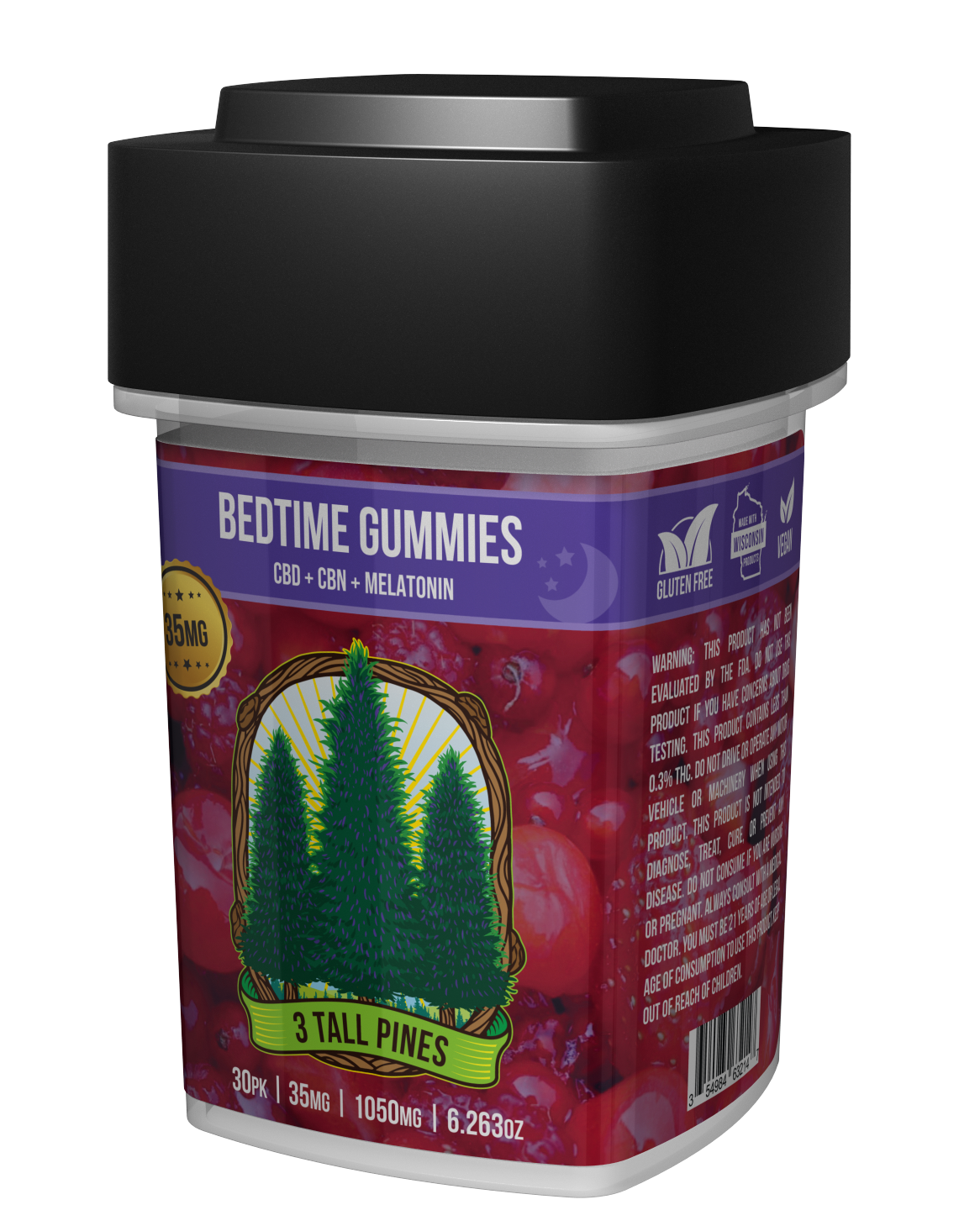 CBD/CBN/Melatonin - Bedtime Gummies (35mg) - 3 Tall Pines Farm